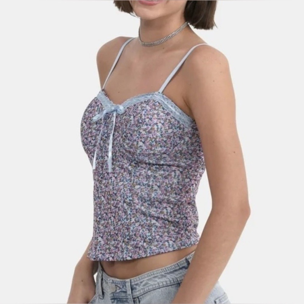 No Boundaries Mini Floral Lace Corset Top Adjustable Spaghetti Straps Medium NEW